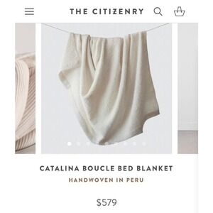 NEW The Citizenry Catalina Boucle Bed Blanket Ivory 80"x96" Alpaca/Wool